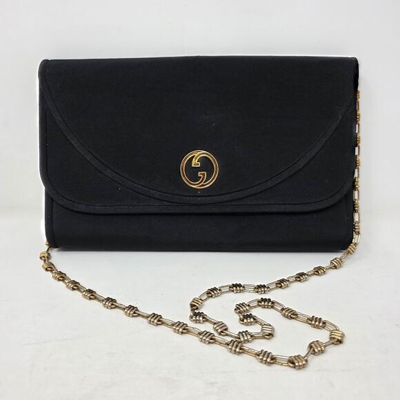 Gucci Handbags - Vintage 70s Gucci Blondie GG Canvas Purse Clutch Brass Chain Made in Italy Black